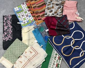 Lot of 12 Vintage Retro Scarves by Various Designers Vera, Symphony Scarfs Italy, Japan