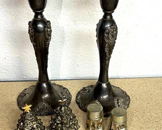 Godinger Silver Candlesticks, Christmas Tree Salt & Pepper Shakers, Mexican Silver Abalone set