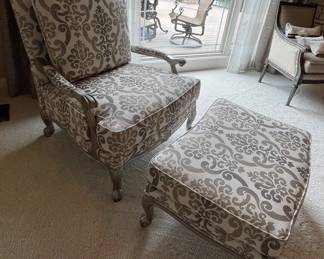Ethan Allen French style Lounge chair with ottoman, chair 34”x35”x42”, ottoman 34”x25”x18” price $400