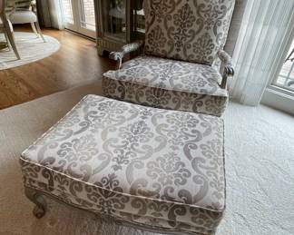 Ethan Allen French style Lounge chair with ottoman, chair 34”x35”x42”, ottoman 34”x25”x18” price $400