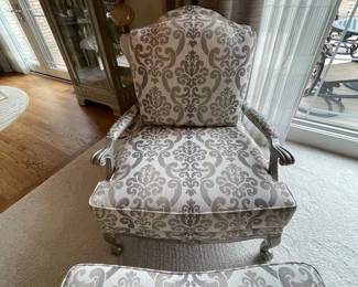 Ethan Allen French style Lounge chair with ottoman, chair 34”x35”x42”, ottoman 34”x25”x18” price $400