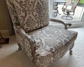 Ethan Allen French style Lounge chair with ottoman, chair 34”x35”x42”, ottoman 34”x25”x18” price $400