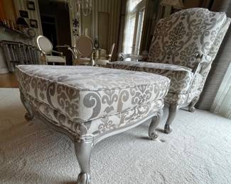 Ethan Allen French style Lounge chair with ottoman, chair 34”x35”x42”, ottoman 34”x25”x18” price $400
