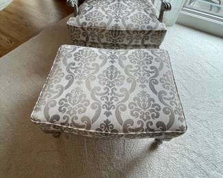 Ethan Allen French style Lounge chair with ottoman, chair 34”x35”x42”, ottoman 34”x25”x18” price $400