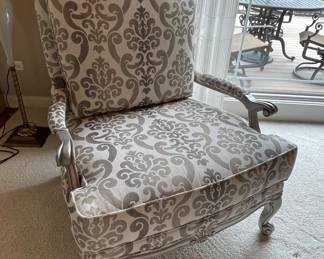 Ethan Allen French style Lounge chair with ottoman, chair 34”x35”x42”, ottoman 34”x25”x18” price $400
