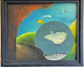"The Path of Matty's House" - an original painting by outsider artist Dennis L. Olejarczyk. Signed and dated '90. Framed size 27-1/2"W x 25-1/2"H.