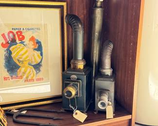 Antique advertising lithographs, antique magic lanterns