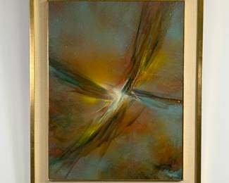 "Flight in the Mist" original painting by Leonardo Nierman, acrylic on masonite, signed; 32"H x 24"W, framed size 38-7/16"H x 30-3/8"W 