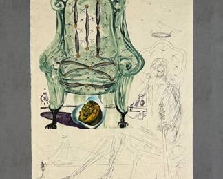 "Breathing Pneumatic Armchair" from Salvador Dali’s “Objects and Imaginations of the Future” suite, 1975, Japon paper edition, 21” X 28”, signed in pencil and inscribed 'LVI/LXXV'
