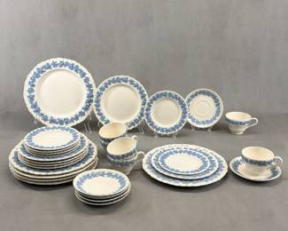 Vintage Wedgwood Etruria Embossed Queen's Ware service for 12 (also includes serving pieces), service for 6 shown in this photo