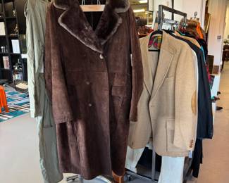 Men's vintage clothing including coats, jackets, pants, sweaters, and accessories too