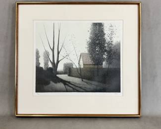 “Gateway” signed color lithograph by Robert Kipness, edition #95/150, image 16-3/4"W x 14"H, framed size 24-1/2"W x 22-5/8"H.