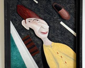 Original painting "Road Kill" by Michigan outsider artist Dennis L. Olejarczyk, signed, dated '00, framed size is 26"W x 27.5"H.