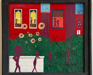 "Those Extreme Masochists" – a painting by outsider artist Dennis L. Olejarczyk. Signed lower right corner; framed.