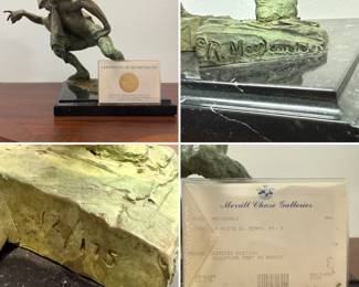 More views of "La Fuite Du Temps" limited edition bronze sculpture by American figurative sculptor Richard MacDonald (b. 1946); on marble base, with artist signature to the edge of sculpture, along with edition number of 12/175. Height is 13.5" including base. Certificate of Authenticity from Merril Chase Galleries. 