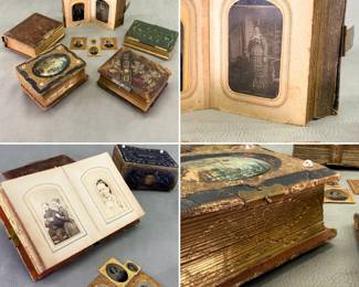 More views of the amazing collection of 19th-century Victorian-era elaborately leather-bound photograph albums, packed with carte de visite (CdV) and tintype portraits.