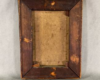 Reverse view of the Antique 19th C. painting on canvas depicting President Abraham Lincoln. Measures 9 inches wide by 12-1/2 inches high.