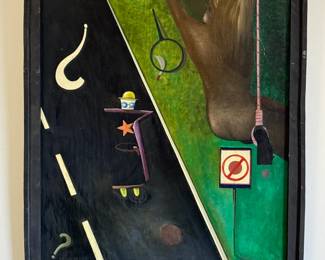 An original, untitled and signed painting by outsider artist D. L. Olejarczyk. Framed size 26-1/2"W x 30-1/2"H.