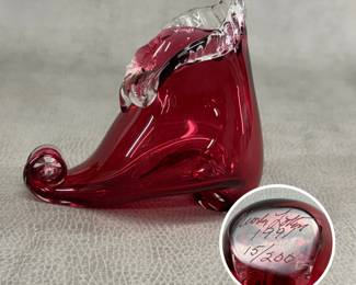 A Charles Lotton Art Glass slipper/shoe, signed by the artist and dated 1991, limited edition 15/200