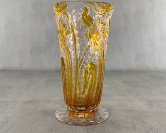 A lovely Art Nouveau cameo glass amber tulip vase made by English glassmakers Thomas Webb & Sons, 9"H by 5"W