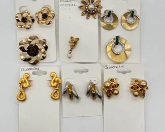Vintage costume jewelry - Givenchy earrings, Brooks earrings and brooch set, Boucher earrings and brooch set, unsigned Miriam Haskell brooch, and more