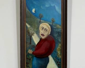 Original painting by Muskegon, Michigan outsider artist Dennis L. Olejarczyk. Signed lower right corner; framed size is 15"W x 27-1/4"H.