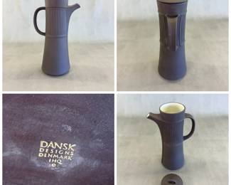 More views of the vintage Dansk mid-century modern Flamestone Fluted Brown coffee pot with lid