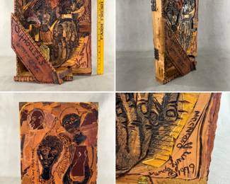 More views of the original art piece by Columbus, Ohio artist Brenda Lynn Robinson (Aminah) 1940–2015. Wood, metal, mixed media, dated 1979. "OutHouses" theme.