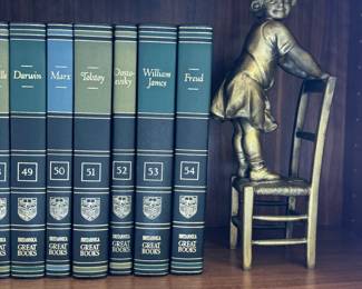 Complete 54-volume set of Great Books of the Western World, published by Encyclopædia Britannica. Volumes include Homer, Aristotle, Darwin, Chaucer, Shakespeare, Cervantes, Montaigne, Tolstoy, William James, Gibbon, Melville, Virgil, and many more. 