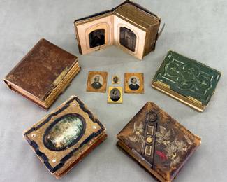 Amazing collection of 19th-century Victorian-era elaborately leather-bound photograph albums, packed with carte de visite (CdV) and tintype portraits.