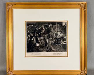 James Tissot "The Prodigal Son: In Foreign Climes" Wentworth 59 etching, 15" X 13", 1882; second state of two, with the addition of Biblical texts, from the edition of 500, printed on laid paper, signed and dated in the plate lower left: J.J. Tissot 1881. Framed.