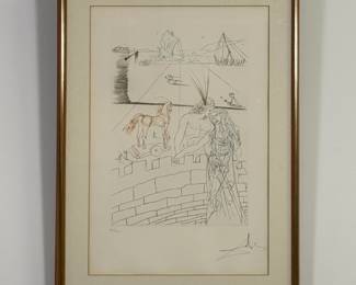 "Paris and Helen of Troy" drypoint etching by Salvador Dali circa 1972, hand-signed, #637/1000, 12x18" and framed.