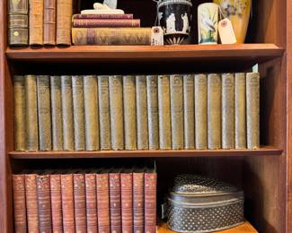 Sets of antique and vintage book series sets – many classics including antique leather-bound volumes of John L. Stoddard's Lectures, a classic 19th- and early 20th-century travel lecture series written by American lecturer and writer John Lawson Stoddard. Set is 12 books that includes volumes I through 7, volumes 9-11, and “Canada 2 Lectures Gibraltar Canada,” “South Tyrol Around Lake Garda The Dolomites,” and “Ireland 2 Lectures Denmark Sweden” as well as antique full set of the Novels and Romances of Edward Bulwer-Lytton, the 40-volume set published by Little, Brown & Co. (1891–1897)