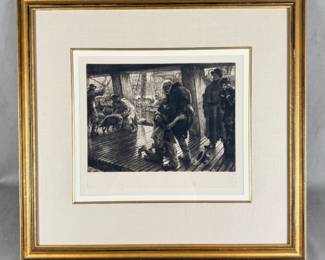 James Tissot "The Prodigal Son: The Return" etching, 14.75" X 12", c. 1881, printed on heavy cream laid paper, signed and dated lower right: J.J. Tissot 1881. Framed.