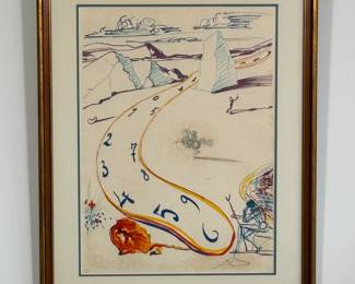 "Melting Space Time" from Salvador Dali’s “Objects and Imaginations of the Future” suite, 1975, Japon paper edition, 21” X 28”, signed in pencil and inscribed 'LVI/LXXV'