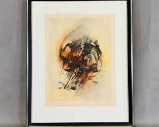 "Arabesque I" color lithograph by Leonardo Nierman; 11 X 16", signed, #120/150, framed, reverse has vintage foil gallery tag from Merrill Chase Galleries
