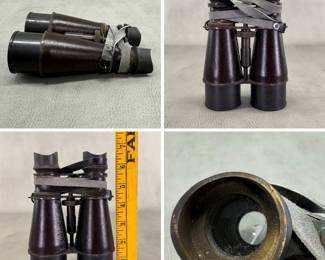Pair of vintage or antique leather-wrapped painted brass field glasses