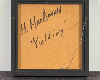 Reverse view of "Yielding" painting by M. McDonald, framed size 9-1/4"W x 9-1/2"H