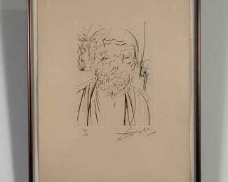 Salvador Dali's "Hippocrates" drypoint etching with color from Dali’s "Medicine and Science" suite of 8 engravings, 1970, 5 x 8.5", hand-signed and marked with edition #121/125, framed.