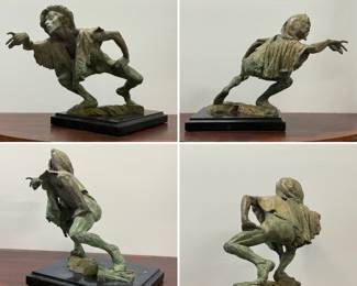 More views of "La Fuite Du Temps" limited edition bronze sculpture by American figurative sculptor Richard MacDonald (b. 1946); on marble base, with artist signature to the edge of sculpture, along with edition number of 12/175. Height is 13.5" including base. Certificate of Authenticity from Merril Chase Galleries. 
