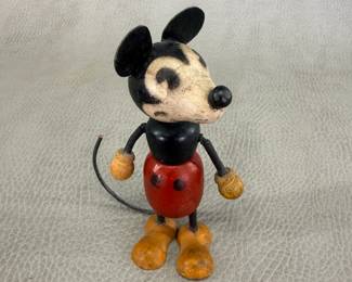  a vintage 1930s Fun-E-Flex Mickey Mouse wooden jointed figurine distributed by the Geo. Borgfeldt Corp. under the Nifty brand