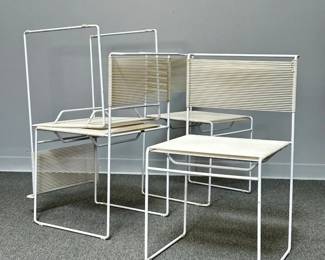 Another look at the set of 4 vintage 1970s Italian Flyline spaghetti side chairs by Giandomenico Bellotti