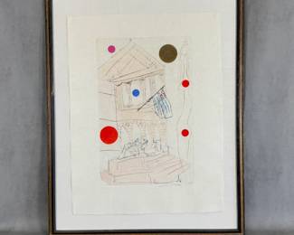 The Art Institute (1972), an original color etching and drypoint from the Visions of Chicago suite by Salvador Dalí.  Numbered #XVII / L, size 12 X 20", signed, framed