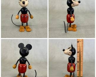 More views of the  a vintage 1930s Fun-E-Flex Mickey Mouse wooden jointed figurine distributed by the Geo. Borgfeldt Corp. under the Nifty brand
