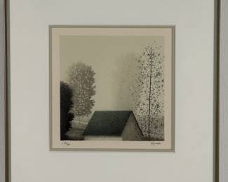 Untitled lithograph by Robert Kipniss, 5 x 5-1/2", signed lower right corner, edition #122/160 lower left, framed