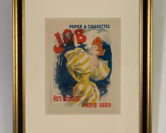 Jules Chèret (France, 1836-1932), "Papier à Cigarettes--JOB," c. 1889, color lithograph, image 11.25"H x 8.75"W, framed