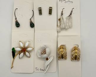 Vintage costume jewelry brooches and earrings