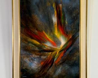 "Bird of Paradise" original acrylic on masonite painting, 24 X 32", by Leonardo Nierman (Mexico, 1932-2023), signed, framed.