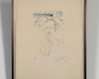 Salvador Dali's "Enrico Fermi" drypoint etching with color from Dali’s "Medicine and Science" suite of 8 engravings, 1970, 5 x 8.5", hand-signed and marked with edition #121/125, framed.