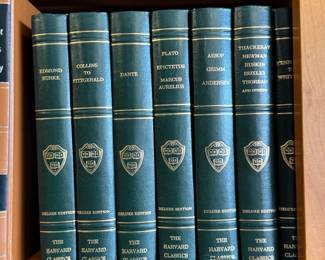 Two dozen volumes from the vintage 1969 Deluxe Edition of The Harvard Classics (also known as the "Five Foot Shelf of Books"), published by P.F. Collier & Son Corporation; some titles includes Marlowe Shakespeare, Dante, Aesop Grimm Andersen, Chaucer to Gray, The Thousand and One Nights, Virgil, Cervantes, Thackeray Newman Ruskin Huxley Thoreau and Others, Darwin Voyage of the Beagle, among others.